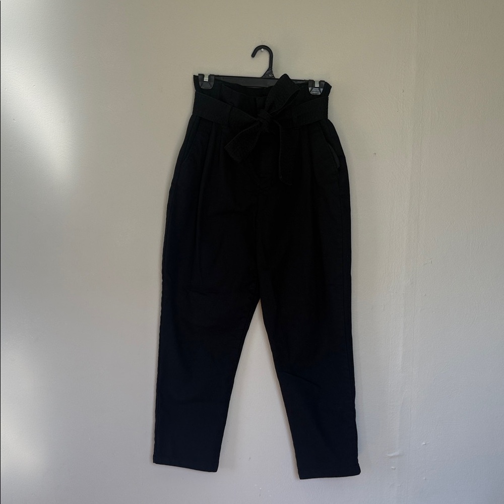 a new day Black High-Waist Paperbag Trousers with Tie Belt